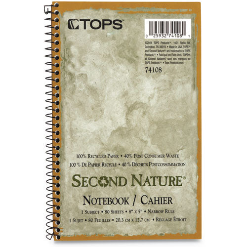Second Nature Single Subject Wirebound Notebooks, Medium/college Rule, Light Blue Cover, (80) 9.5 X 6 Sheets