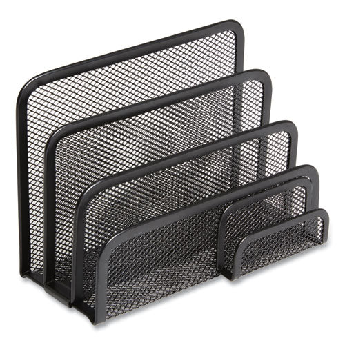 Wire Mesh Mail Sorter With Business Card Holder, 4 Sections, #6 1/4 To #16 Envelopes, 5.59 X 3.93 X 7.55, Matte Black