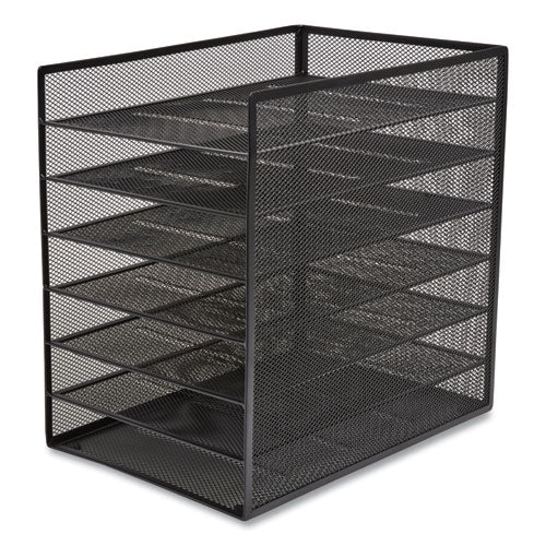 Front-load Enclosed Wire Mesh Horizontal Document Organizer, 6 Sections, Letter-size, 9.25 X 13.38 X 13.38, Matte Black