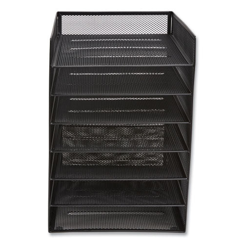 Front-load Enclosed Wire Mesh Horizontal Document Organizer, 6 Sections, Letter-size, 9.25 X 13.38 X 13.38, Matte Black