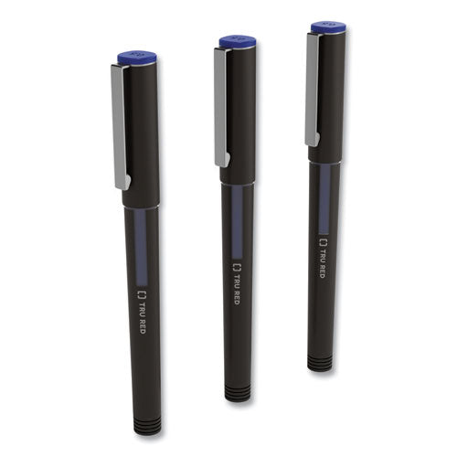 Roller Ball Pen, Stick, Fine 0.5 Mm, Blue Ink, Black Barrel, 3/pack