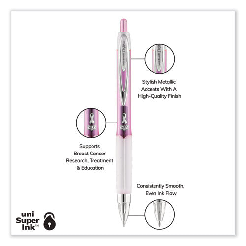 Signo 207 Gel Pen, Retractable, Medium 0.7 Mm, Black Ink, Pink Barrel, 2/pack