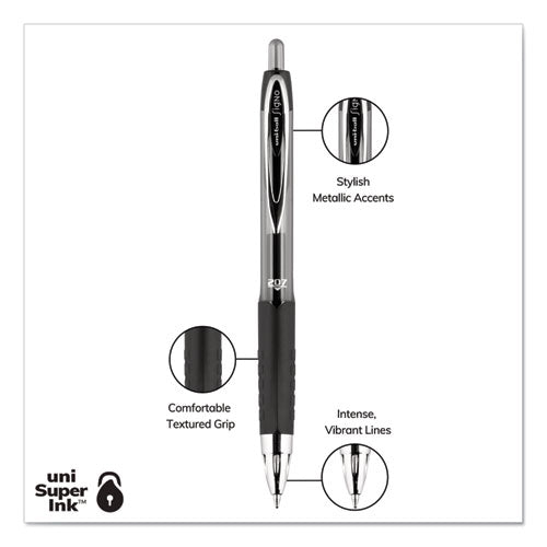 Signo 207 Gel Pen, Retractable, Medium 0.7 Mm, Black Ink, Translucent Black Barrel, 8/pack