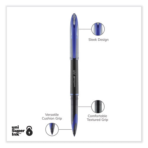 Air Porous Roller Ball Pen, Stick, Medium 0.7 Mm, Blue Ink, Black Barrel, Dozen