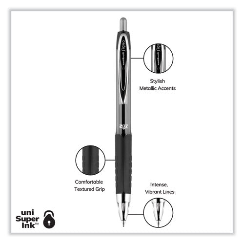 Signo 207 Gel Pen, Retractable, Medium 0.7 Mm, Black Ink, Smoke/black Barrel, Dozen