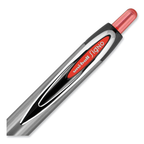 Signo 207 Gel Pen, Retractable, Medium 0.7 Mm, Red Ink, Smoke/black/red Barrel, Dozen