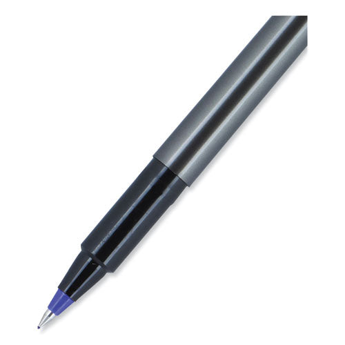 Deluxe Roller Ball Pen, Stick, Micro 0.5 Mm, Blue Ink, Metallic Gray Barrel, Dozen