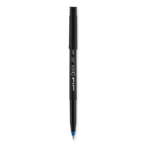 Onyx Roller Ball Pen, Stick, Micro 0.5 Mm, Blue Ink, Black Matte Barrel, Dozen