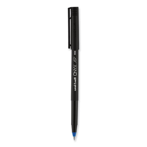 Onyx Roller Ball Pen, Stick, Micro 0.5 Mm, Blue Ink, Black Matte Barrel, Dozen