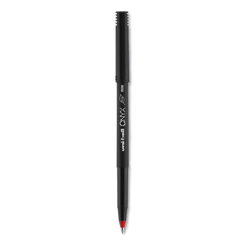 Onyx Roller Ball Pen, Stick, Micro 0.5 Mm, Red Ink, Black Matte Barrel, Dozen