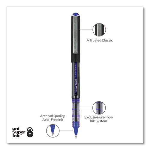 Vision Roller Ball Pen, Stick, Micro 0.5 Mm, Blue Ink, Blue/gray Barrel, Dozen