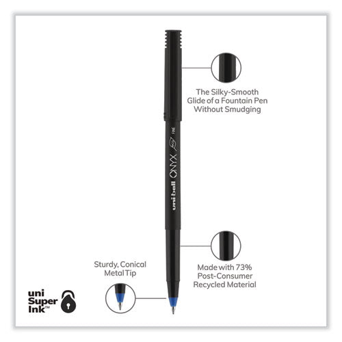 Onyx Roller Ball Pen, Stick, Fine 0.7 Mm, Blue Ink, Black Matte Barrel, Dozen