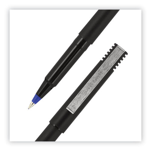 Roller Ball Pen, Stick, Micro 0.5 Mm, Blue Ink, Black Matte Barrel, Dozen