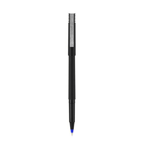 Roller Ball Pen, Stick, Micro 0.5 Mm, Blue Ink, Black Matte Barrel, Dozen