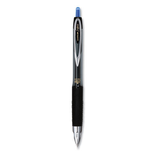 Signo 207 Gel Pen, Retractable, Micro 0.5 Mm, Blue Ink, Smoke/black/blue Barrel, Dozen