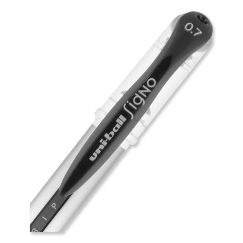 Signo Grip Gel Pen, Stick, Medium 0.7 Mm, Black Ink, Silver/black Barrel, Dozen