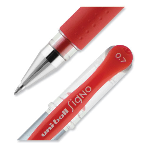 Signo Grip Gel Pen, Stick, Medium 0.7 Mm, Red Ink, Silver/red Barrel, Dozen