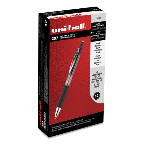 207 Mechanical Pencil, 0.7 Mm, Hb (#2), Black Lead, Black Barrel, Dozen