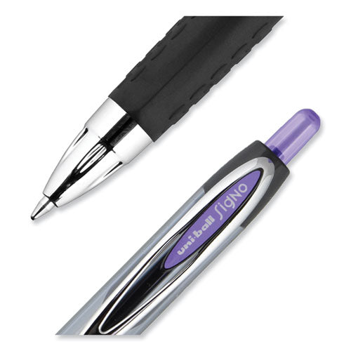 Signo 207 Gel Pen, Retractable, Medium 0.7 Mm, Purple Ink, Smoke/black/purple Barrel, Dozen