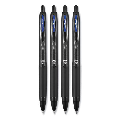 207 Plus+ Gel Pen, Retractable, Medium 0.7 Mm, Blue Ink, Black Barrel, 4/pack