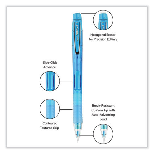 Chroma Mechanical Pencil W/ 10 Leads And 2 Erasers, 0.7 Mm, Hb (#2), Black Lead, (1) Red (1) Blue Barrel, 2/pack