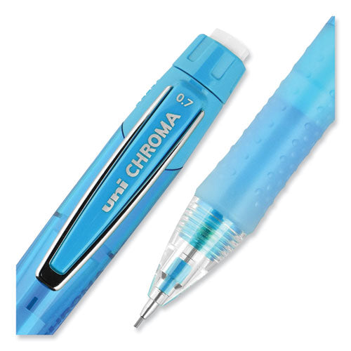 Chroma Mechanical Pencil W/ 10 Leads And 2 Erasers, 0.7 Mm, Hb (#2), Black Lead, (1) Red (1) Blue Barrel, 2/pack