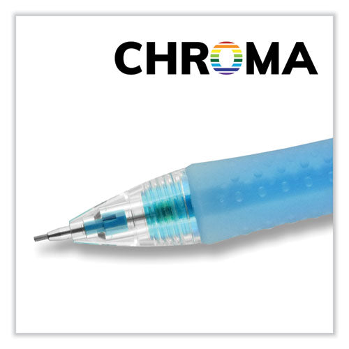 Chroma Mechanical Pencil W/ 10 Leads And 2 Erasers, 0.7 Mm, Hb (#2), Black Lead, (1) Red (1) Blue Barrel, 2/pack