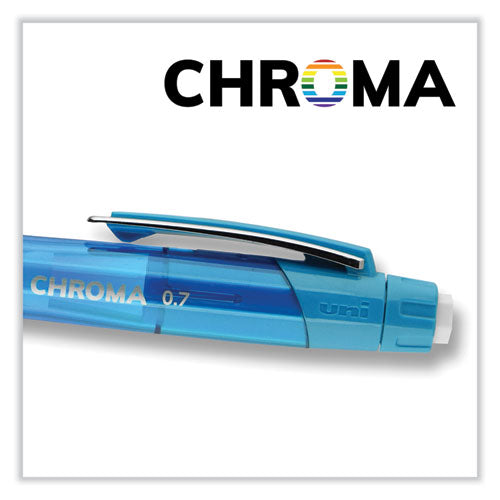 Chroma Mechanical Pencil W/ 10 Leads And 2 Erasers, 0.7 Mm, Hb (#2), Black Lead, (1) Red (1) Blue Barrel, 2/pack