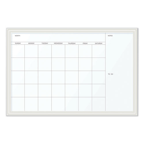 Magnetic Dry Erase Calendar With Décor Frame, One Month, 30 X 20, White Surface, White Wood Frame