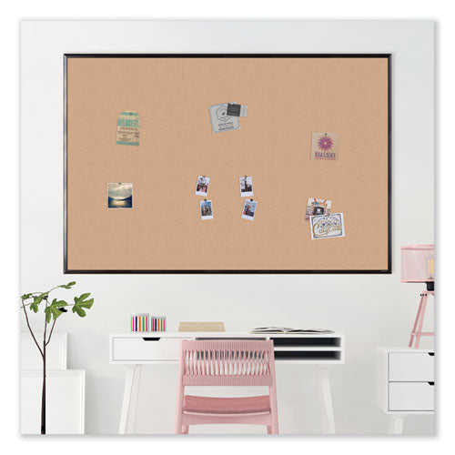 Cork Bulletin Board With Black Aluminum Frame, 35 X 23, Natural Surface