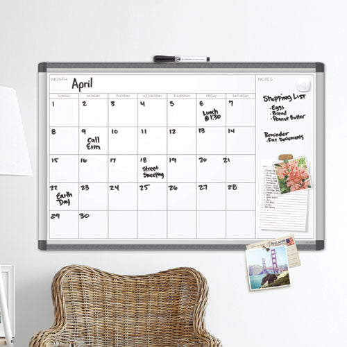 Pinit Magnetic Dry Erase Calendar, Undated One Month, 48 X 36, White Surface, Silver Aluminum Frame