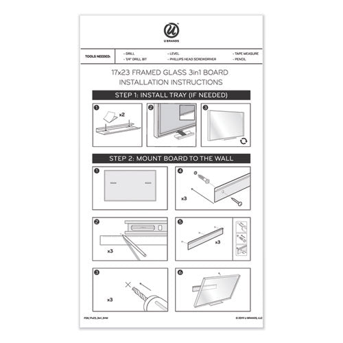 3n1 Magnetic Glass Dry Erase Combo Board, Monthly Calendar, 36 X 24, White/gray Surface, White Aluminum Frame