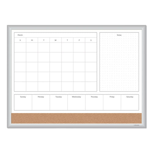 4n1 Magnetic Dry Erase Combo Board, One Month, 36 X 24, White/natural Surface, Silver Aluminum Frame