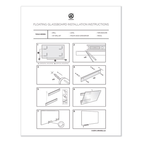 Floating Glass Dry Erase Board, 72 X 36, White Surface