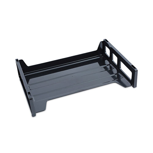 Recycled Plastic Side Load Desk Trays, 2 Sections, Letter Size Files, 13" X 9" X 2.75", Black