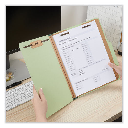 Eight-section Pressboard Classification Folders, 3" Expansion, 3 Dividers, 8 Fasteners, Letter Size, Green Exterior, 10/box