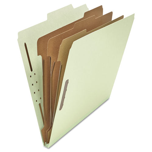 Eight-section Pressboard Classification Folders, 3" Expansion, 3 Dividers, 8 Fasteners, Letter Size, Gray-green, 10/box