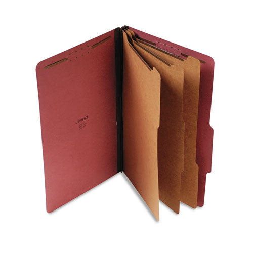 Eight-section Pressboard Classification Folders, 3" Expansion, 3 Dividers, 8 Fasteners, Legal Size, Red Exterior, 10/box