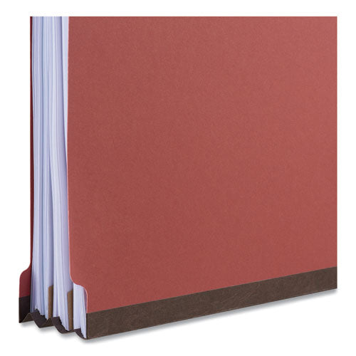 Red Pressboard End Tab Classification Folders, 2" Expansion, 2 Dividers, 6 Fasteners, Legal Size, Red Exterior, 10/box