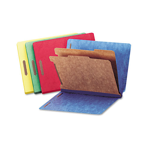 Deluxe Six-section Pressboard End Tab Classification Folders, 2 Dividers, 6 Fasteners, Letter Size, Cobalt Blue, 10/box