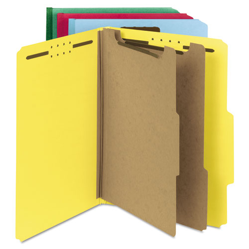 Deluxe Six-section Pressboard End Tab Classification Folders, 2 Dividers, 6 Fasteners, Letter Size, Bright Red, 10/box