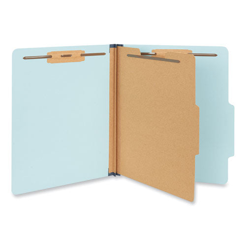 Four-section Pressboard Classification Folders, 1.75" Expansion, 1 Divider, 4 Fasteners, Letter Size, Light Blue, 20/box