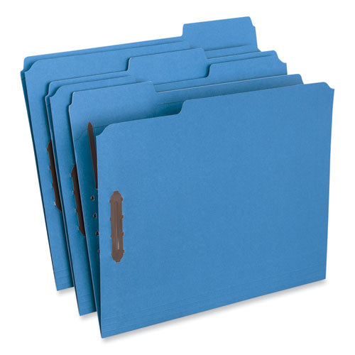 Deluxe Reinforced Top Tab Fastener Folders, 0.75" Expansion, 2 Fasteners, Letter Size, Blue Exterior, 50/box