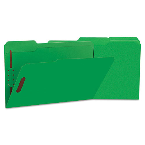 Deluxe Reinforced Top Tab Fastener Folders, 0.75" Expansion, 2 Fasteners, Legal Size, Green Exterior, 50/box