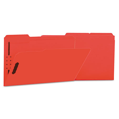 Deluxe Reinforced Top Tab Fastener Folders, 0.75" Expansion, 2 Fasteners, Legal Size, Red Exterior, 50/box