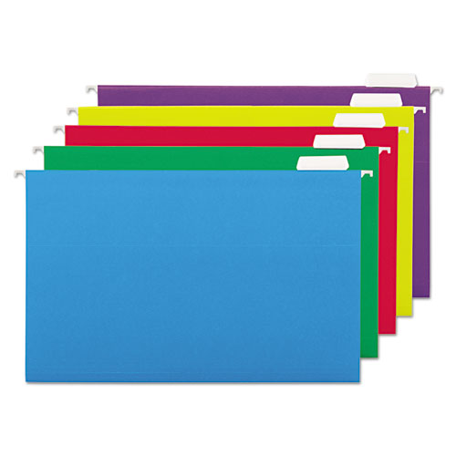 Deluxe Bright Color Hanging File Folders, Legal Size, 1/5-cut Tabs, Blue, 25/box