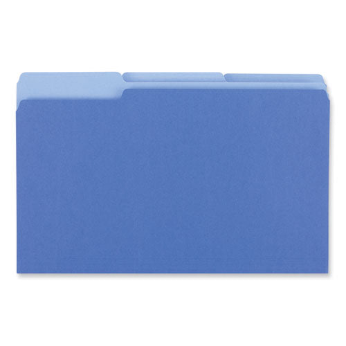 Interior File Folders, 1/3-cut Tabs: Assorted, Legal Size, 11-pt Stock, Blue, 100/box