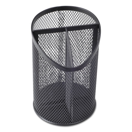 Metal Mesh 3-compartment Pencil Cup, 4.13" Diameter X 6"h, Black