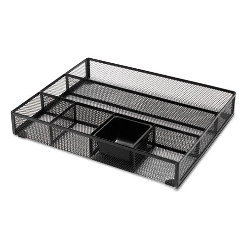 Metal Mesh Rotating Desktop Organizer, 8 Compartments, Metal Mesh, 6.5" Diameter X 6.13"h, Black