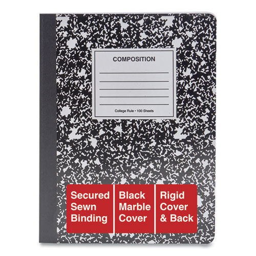 Composition Book, Medium/college Rule, Black Marble Cover, (100) 9.75 X 7.5 Sheets